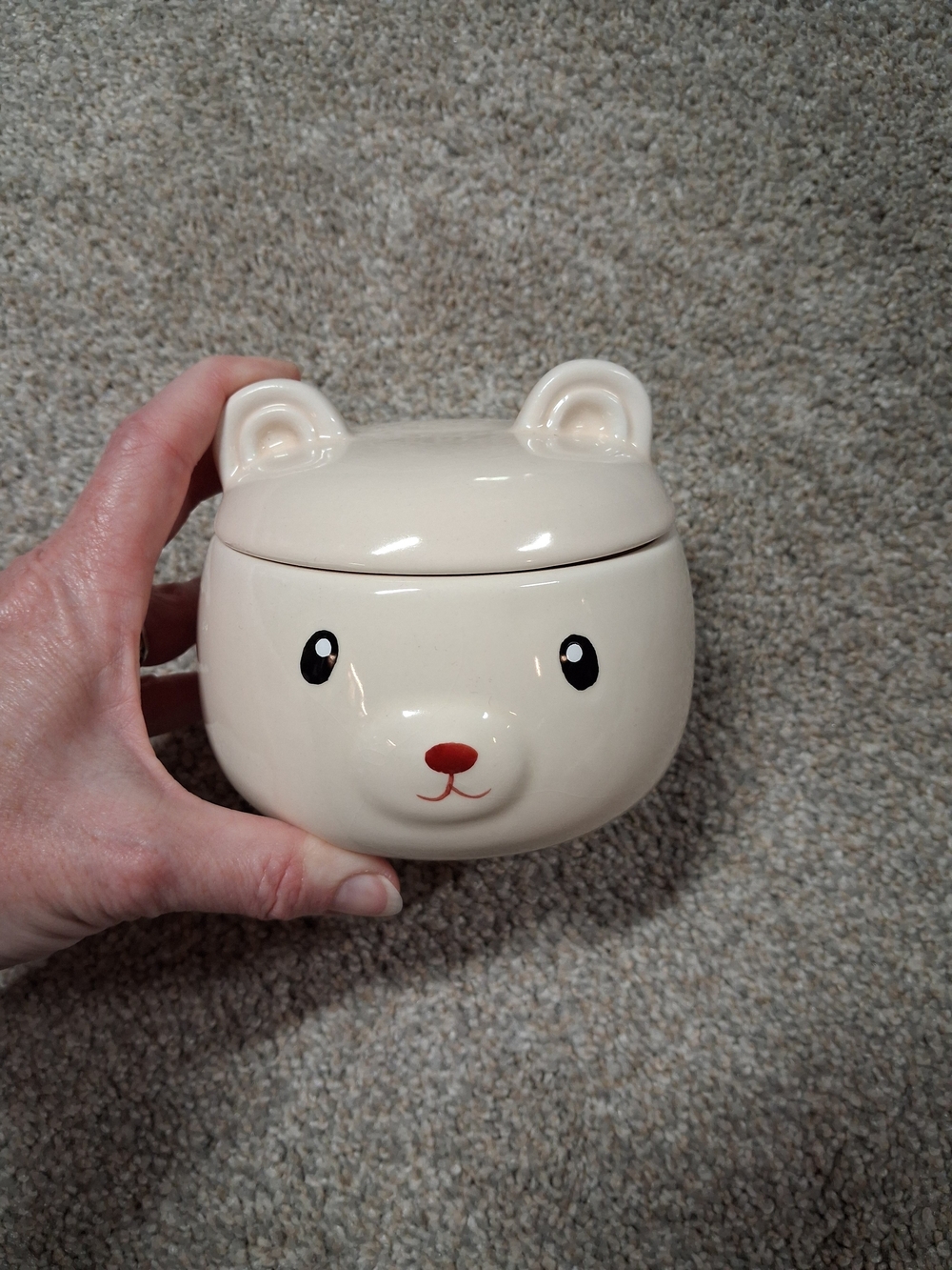 Cream Ceramic Bear Treat Jar for Small Pets